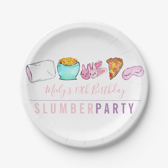 Sleepover slumber party birthsay paper plate (Front)