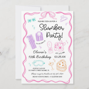 Sleepover Slumber Party Cute Girl Birthday  Invitation