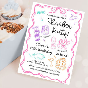 Sleepover Slumber Party Cute Girl Birthday  Invitation