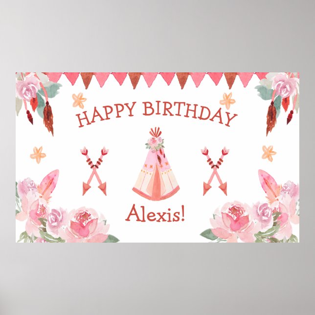 Sleepover Slumber Party Girl Pink Teepee Birthday  Poster (Front)