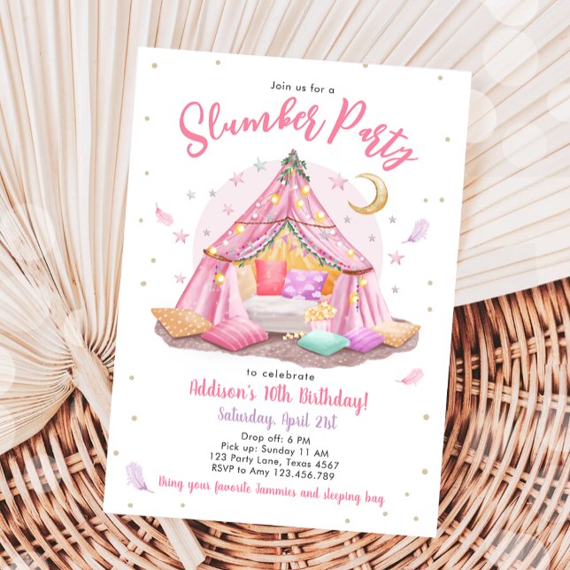 Sleepover Slumber Party Glamping Tent Birthday Invitation (Creator Uploaded)