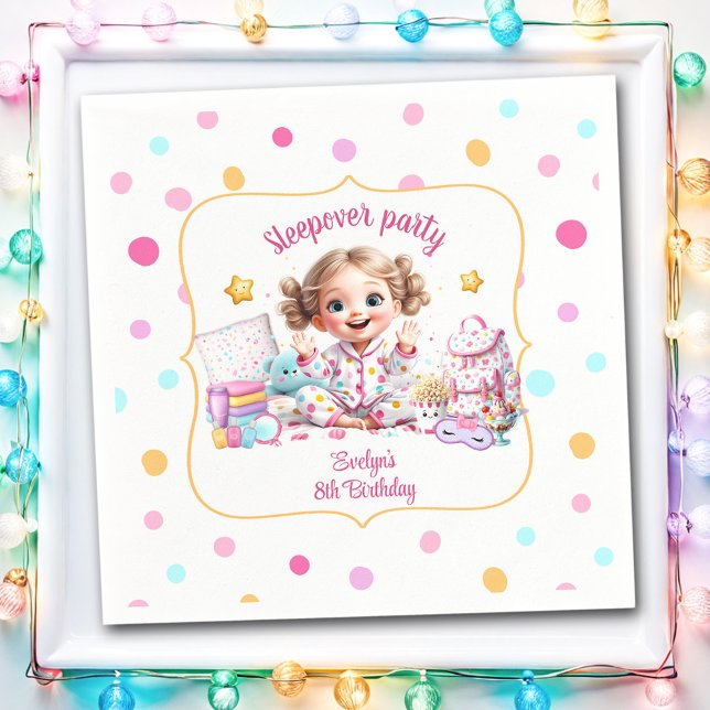 Sleepover Slumber Party Pink Cute Girl Polka Dot Napkin (Sleepover Slumber Party Pink Cute Girl Polka Dot Napkins)