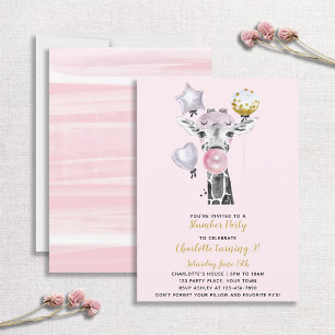 Sleepover Slumber Party Pink Gold Giraffe Birthday Invitation