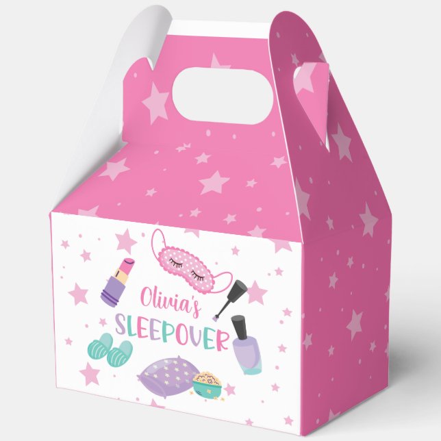 Sleepover slumber party pink purple tween favour box (Front)