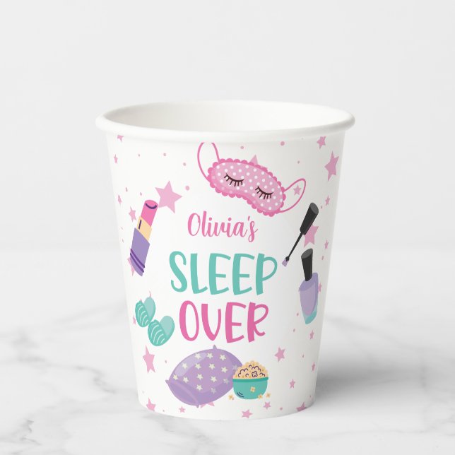 Sleepover slumber party pink purple tween paper pl paper cups (Front)