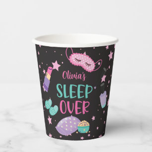 Sleepover slumber party pink purple tween paper pl paper cups