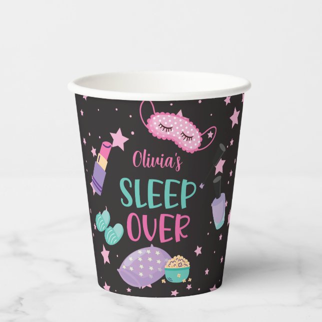 Sleepover slumber party pink purple tween paper pl paper cups (Front)