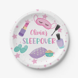 Sleepover slumber party pink purple tween paper plate