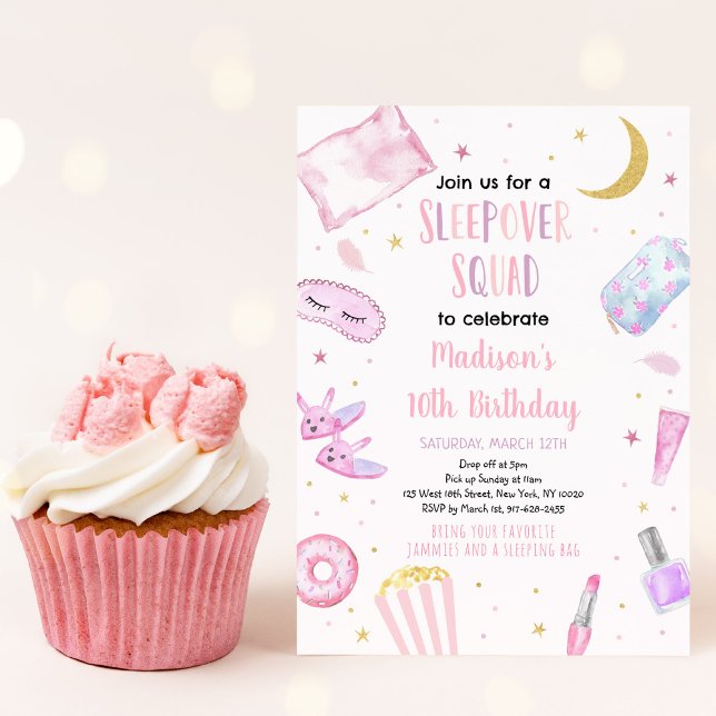 Sleepover Squad Pink Tween Girl Birthday Invitation (Creator Uploaded)