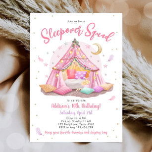 Sleepover Squad Slumber Party Girl Tent Birthday Invitation