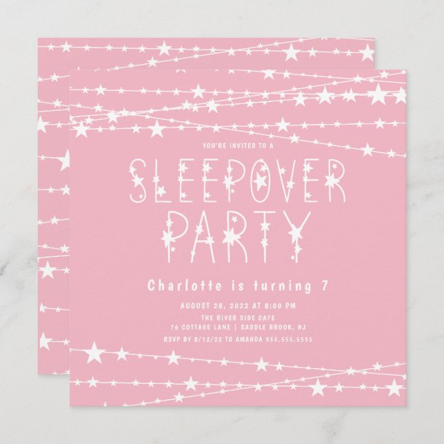 Sleepover Stars Birthday Party Invitation (Front/Back)