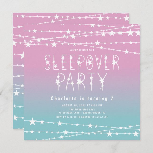Sleepover Stars Birthday Party Invitation (Front/Back)