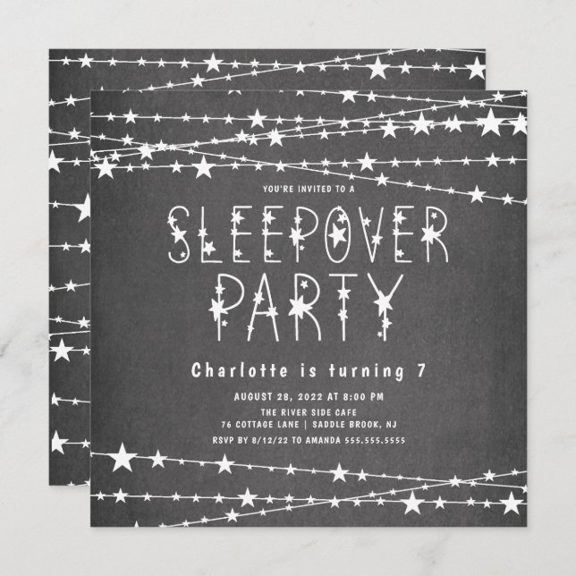 Sleepover Stars Birthday Party Invitation (Front/Back)
