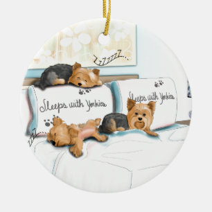Sleeps with Yorkies by Catia Cho Ceramic Tree Decoration