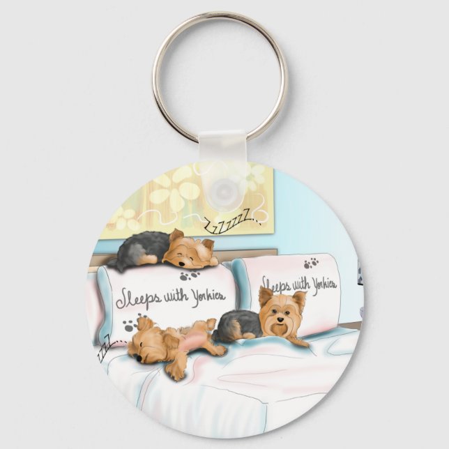 Sleeps with Yorkies by Catia Cho Key Ring (Front)