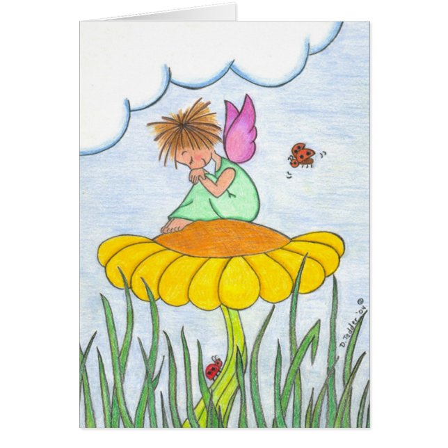 Sleepy Angel on Flower Card (Front)