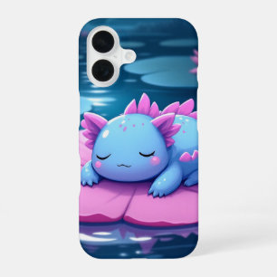 Sleepy Axolotl on Lily Pad Kawaii Case