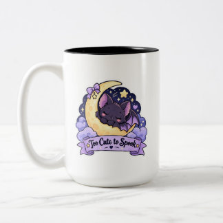 Sleepy Baby Bat on Crescent Moon Cute Halloween Two-Tone Coffee Mug
