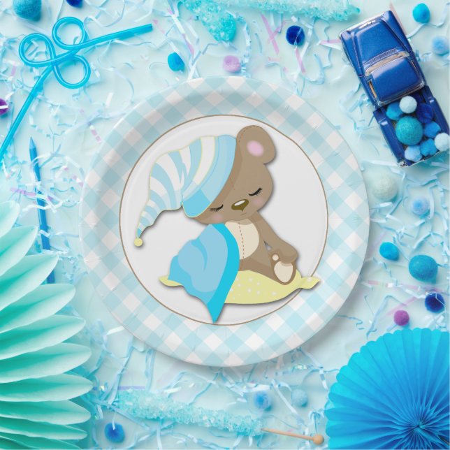 Sleepy Baby Bear Boy Paper Plate (Party)