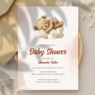 Sleepy Baby Bear Neutral Baby Shower Invitation