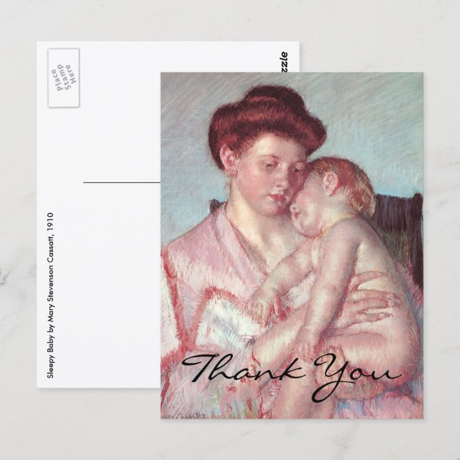 Sleepy Baby by Mary Cassatt, Vintage Impressionism Postcard (Front/Back)