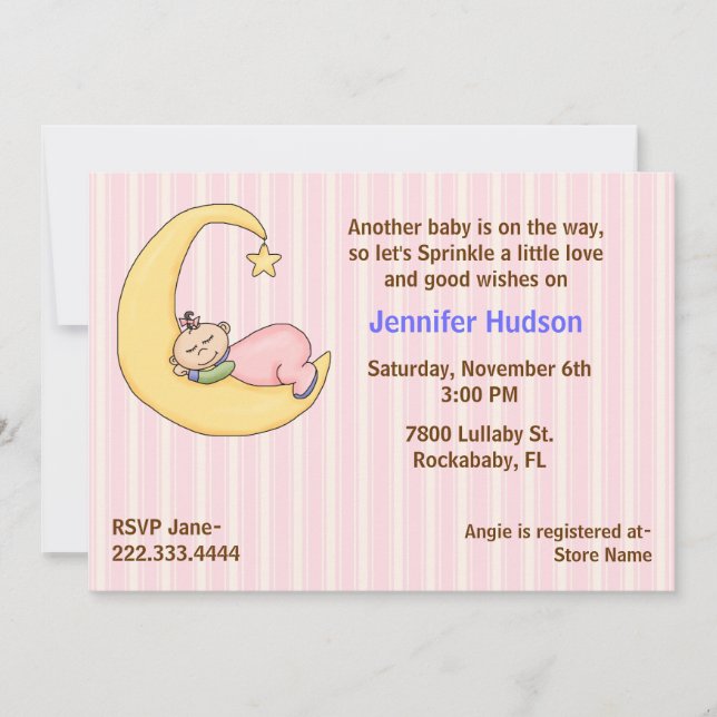 Sleepy Baby Girl Sprinkle Shower Invitation (Front)