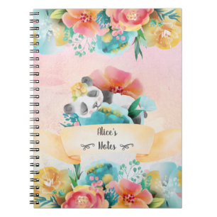 Sleepy Baby Panda Surrounded By Flowers -  Noteboo Notebook