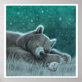 Sleepy Bear and Mouse Print