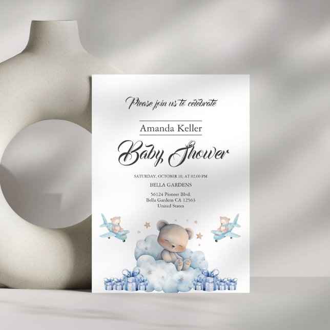 Sleepy Bear & Cloud Blue Baby Shower Invitation (Creator Uploaded)