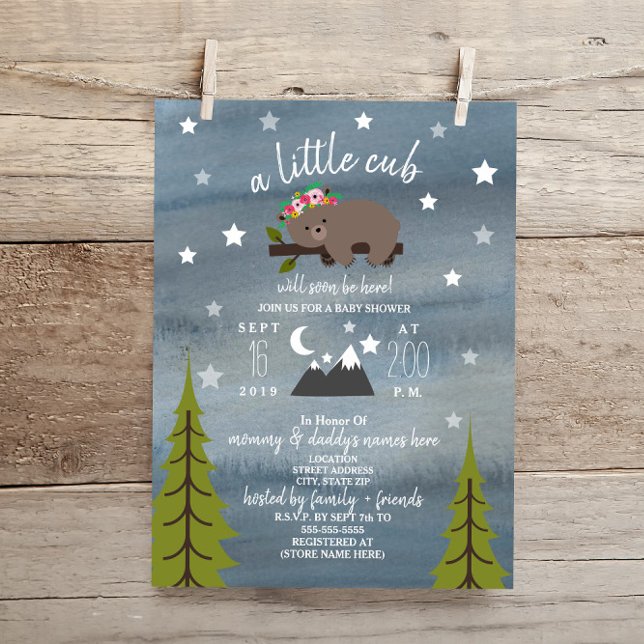 Sleepy Bear Cub Baby Shower 6.5" x 8.75" Invitation (Creator Uploaded)