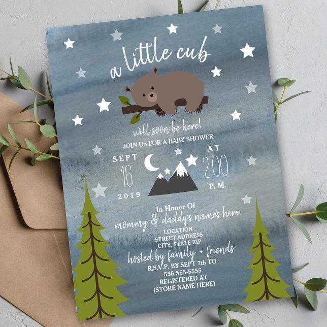 Sleepy Bear Cub Neutral Baby Shower 6.5" x 8.75" Invitation (Creator Uploaded)