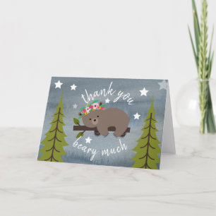 Sleepy Bear Floral Thank You Stars Watercolor Card