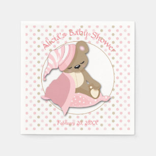 Sleepy Bear Girl Baby Shower Napkin