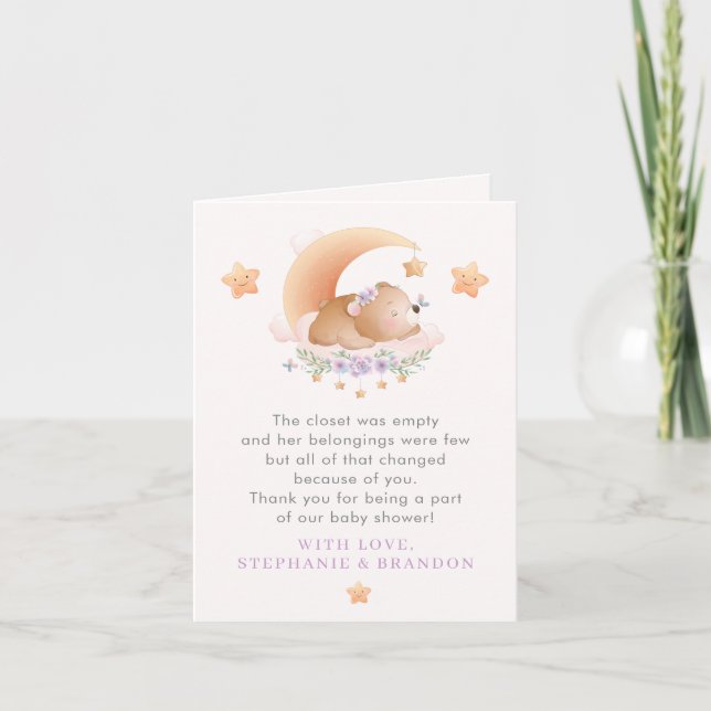 Sleepy Bear on Cloud Baby Shower Thank You Cards (Front)