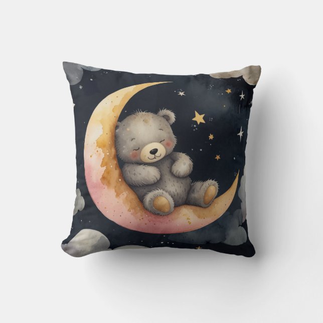 Sleepy Bear on the Moon Cushion (Front)