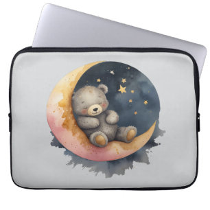 Sleepy Bear on the Moon Laptop Sleeve
