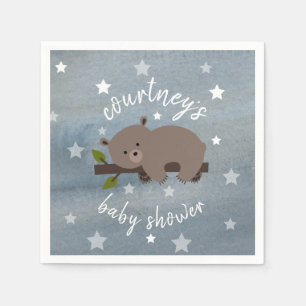 Sleepy Bear Stars + Watercolor Baby Shower Napkin