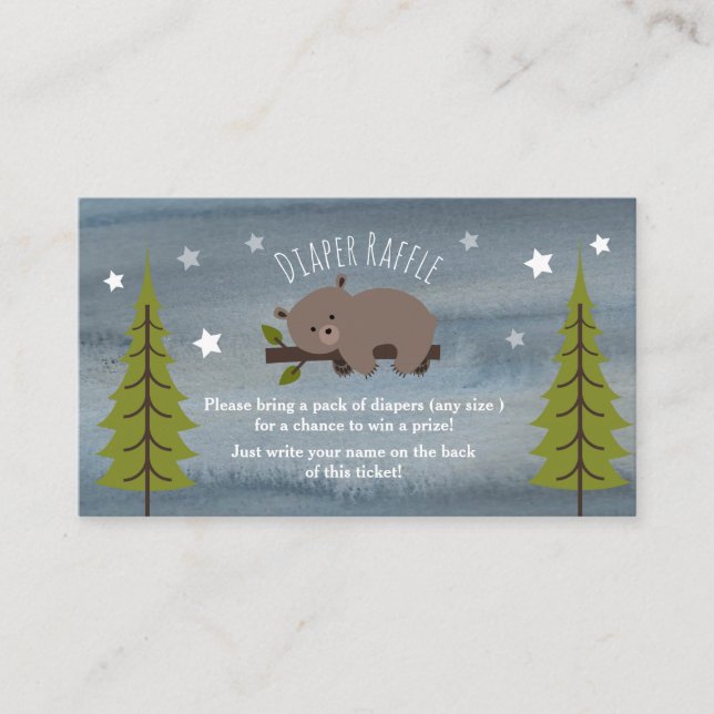 Sleepy Bear Stars Watercolor Diaper Raffle Enclosure Card (Front)