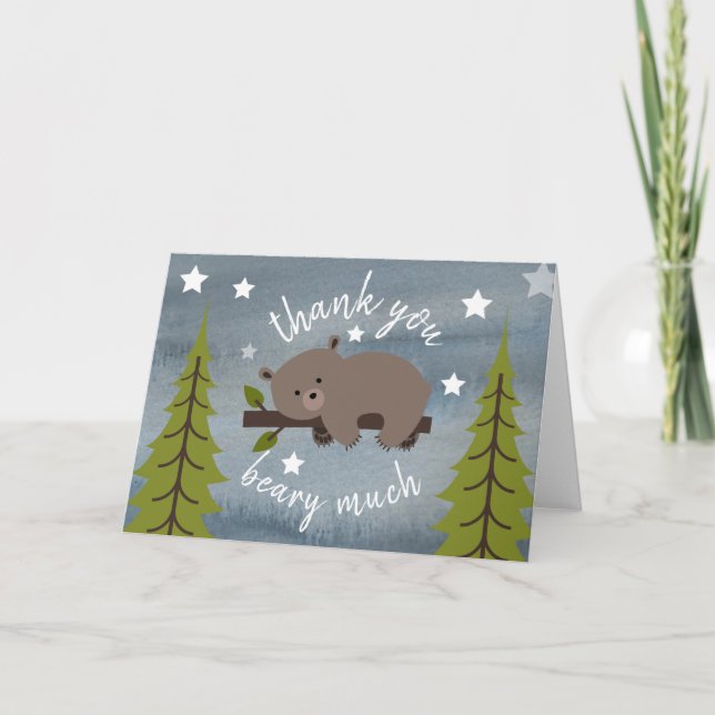 Sleepy Bear Thank You Stars Watercolor Card (Front)