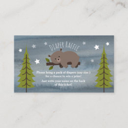 Sleepy Bear Watercolor Stars Baby Diaper Raffle Enclosure Card