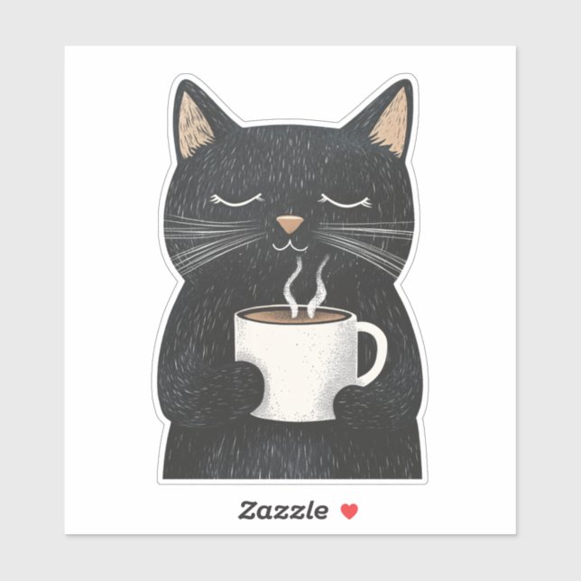 Sleepy Black Cat with a Cup of Coffee Boho (Sheet)