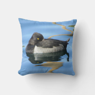 Sleepy Black White Duck Photo Reflection Nature Cushion