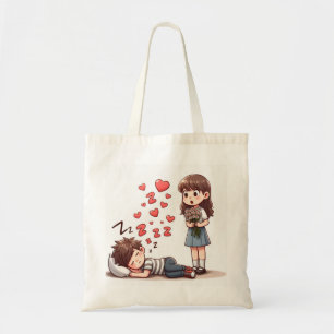Sleepy Boy and Girl with Flowers Tote Bag