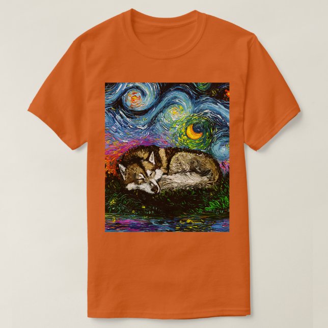 Sleepy Brown Husky Night T-Shirt (Design Front)