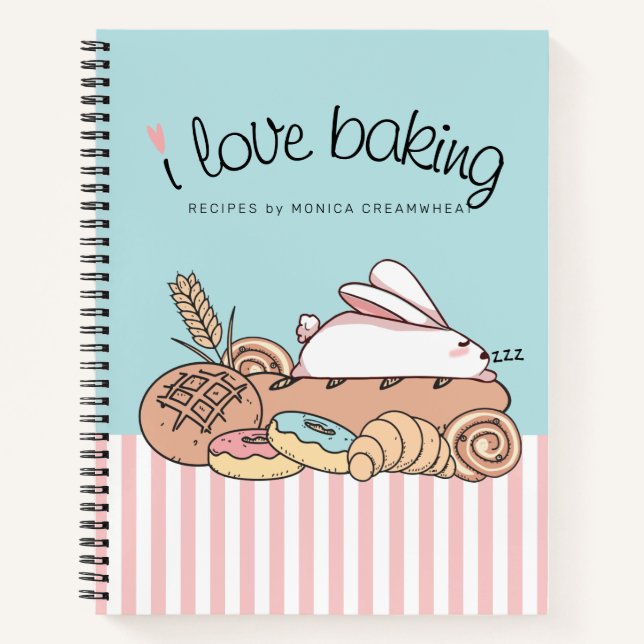 Sleepy bunny bakery personalised recipe cookbook notebook (Front)