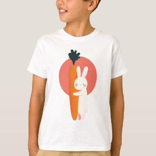 Sleepy Bunny Hugging Big Carrot Kids T-Shirt