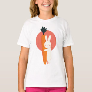 Sleepy Bunny Hugging Big Carrot Kids T-Shirt