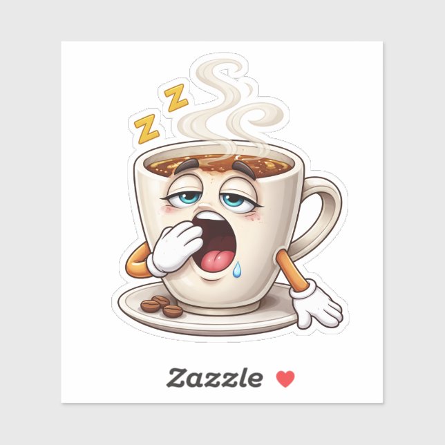 Sleepy Cartoon Coffee Cup Custom-Cut Vinyl Sticker (Sheet)