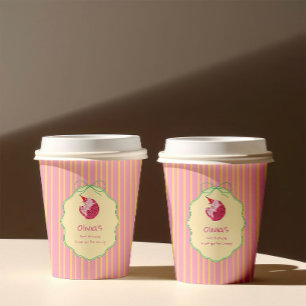 Sleepy Cat 1st Birthday Yellow Stripes Paper Cups