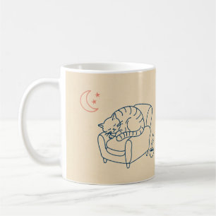 Sleepy Cat Armchair Line Art Coffee Mug